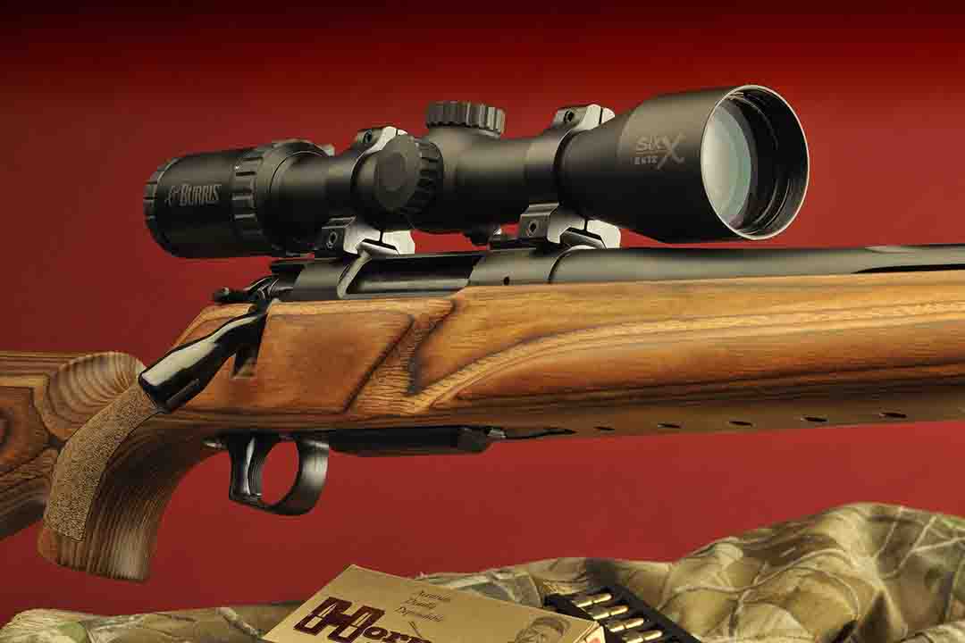 The Thompson Center ICON Precision Hunter with the Burris scope. While the gun is no longer in production, it is still available on the secondary market and makes for a perfect varmint or small-game rifle in the field.